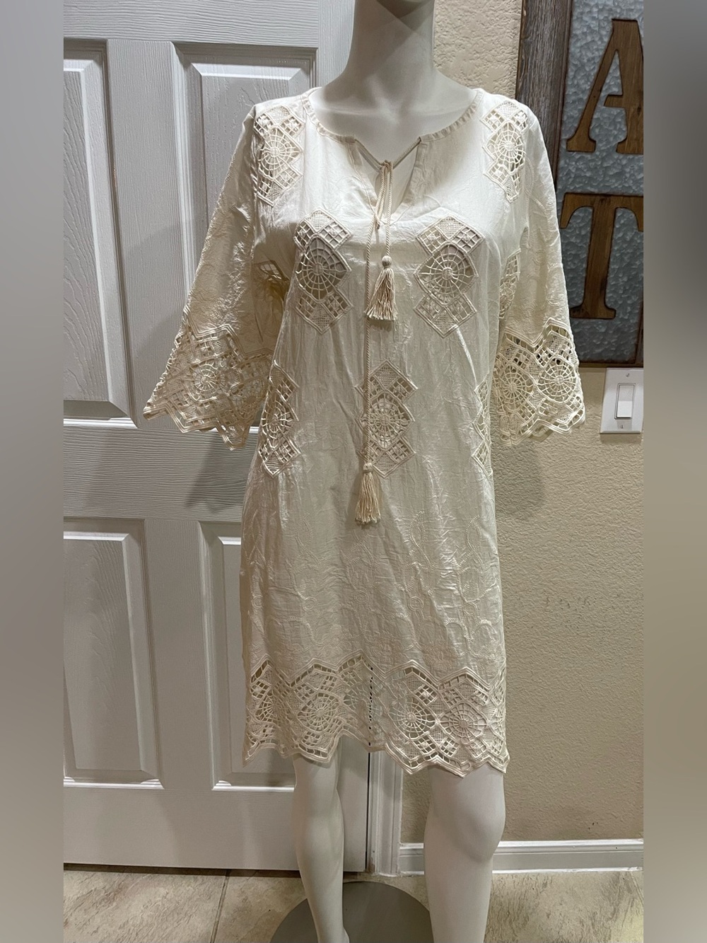 Dress Forum Lily Rain Ivory Lace Tassel Mini Dress Size Medium - NWOT
